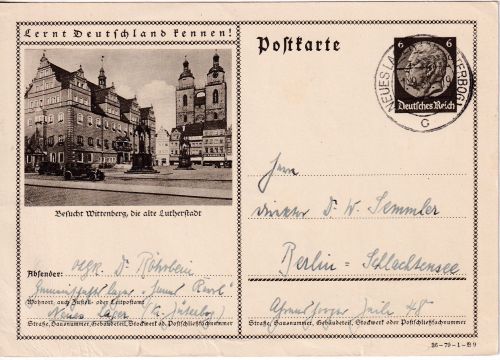 DR - Neues Lager (Kr. Jüterbog) 1936 6 Pfg. Hindenburg Bildganzsache n. Berlin