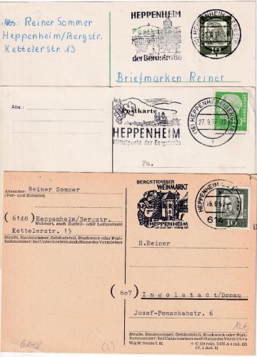 BRD - Heppenheim 3 versch. Masch.werbestempel 3 Karten ex 1957/62