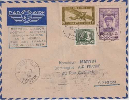 Indochina - Air France Erstflug Hanoi Saigon Luftpostbrief 30. JUL 1930