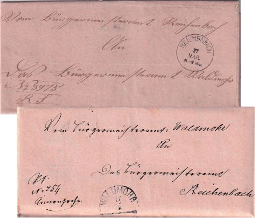 Bayern - Reichenbach 27 MÄR K1 Dienstbrief n. Waldmohr 1872 - Wendebrief !