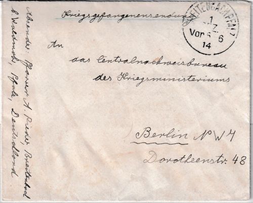 Bayern - Breitenbach 1. DEZ 14 K1 Kriegsgefangenensendung n. Berlin