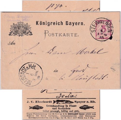 Bayern - 5 Pfg. Rauten Ganzsache Firmenzudruck Steinwenden - Neustadt 1885