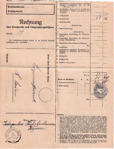 DR - Hütschenhausen 13. JUN 25 K1 Rechnung f. Fernsprech- u. Telegraphengebühren