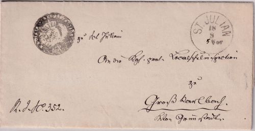 Bayern - St. Julian 18/8 K1 Dienstbrief n. Großkarlbach 1877 - mit Inhalt