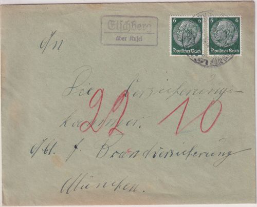 DR - Etschberg ü. Kusel Landpost-Ra2 brief n. München 1936