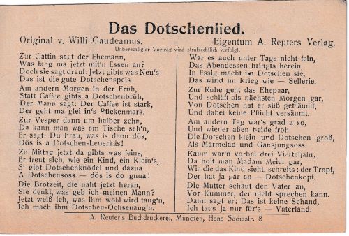 DR - "Das Dotschenlied" Humorkarte 1. Weltkrieg ungelaufen ca. 1917/18