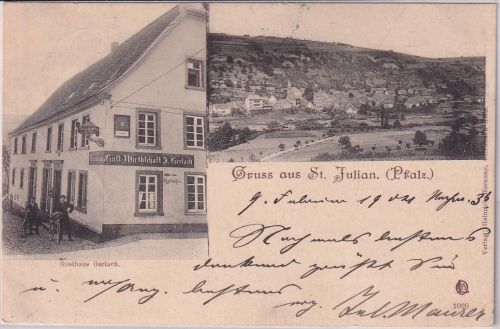 Rheinl.Pfalz - St. Julian Gasthaus Gerlach sw-Merhbild-AK gelaufen 1904