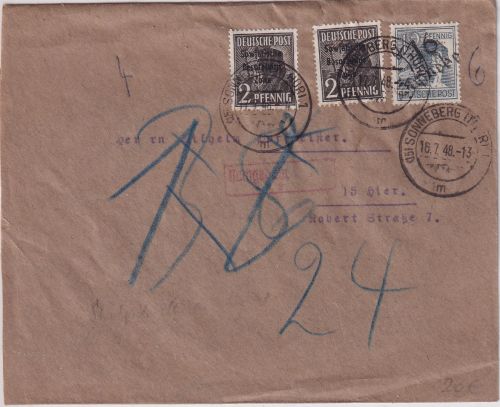 SBZ - 12 Pfg./Bezirkshandstempel "16 Sonneberg" Ortsbrief Sonneberg 16.7.48
