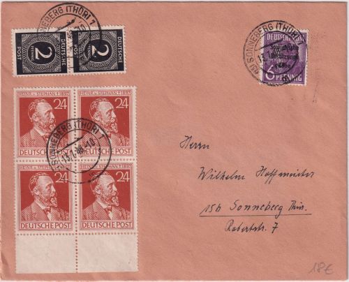 SBZ/Währungsreform - 4x24 Pfg. Stephan u.a. MIF Ortsbrief Sonneberg 13.7.48