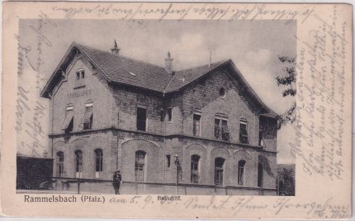 Rheinl.Pfalz - Rammelsbach Bahnhof sw-AK gelaufen 1905