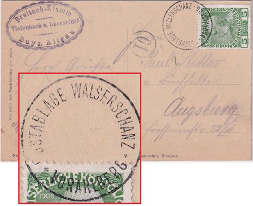 Österreich - Postablage Walserschanz Vorarlberg K1 o.Dat. Karte n. Augsburg