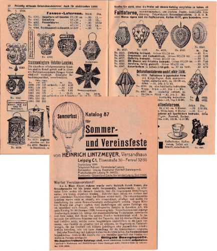 DR - Leipzig 1930 Fa. Linzmeyer Zubehörkatalog Sommer- u. Vereinsfeste