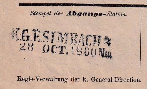 Bayern - KGE Simbach 1880 L2 Frachtbrief Kgl. Bayer. Staatseisenbahn