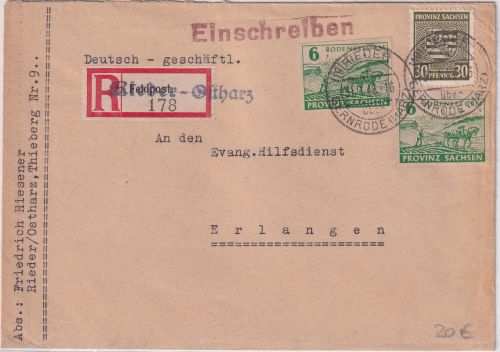 SBZ/Prov. Sachsen - 30 Pfg. Wappen u.a. Einschreibebrief Rieder ü. Gernrode 1946