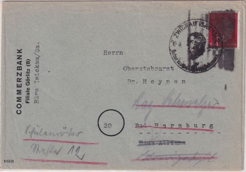 SBZ/Überroller - 12 Pfg AH Brief Zwickau 12.4.45 n. Bad Harzburg - Weiterleitung