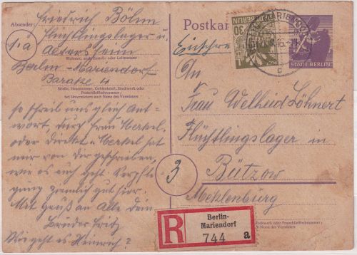 All.Bes./Berlin-Brandenburg - 5 Pfg. Ganzsache+Zusatz Einschreibekarte 1945