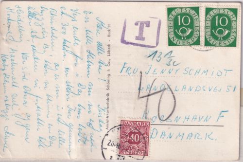 BRD - 2x10 Pfg. Posthorn Leporello-AK n. DÄNEMARK St. Goar - Kopenhagen 1952