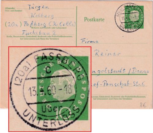 BRD - (20a) Fassberg ü. Unterlüss Poststelle I Ganzsache n. Ingolstadt