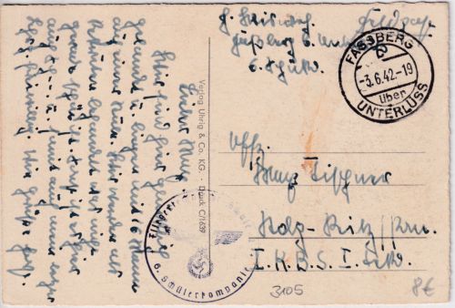DR - Fassberg ü. Unterlüss 1942 Poststelle I Feldpostkarte n. Stolp