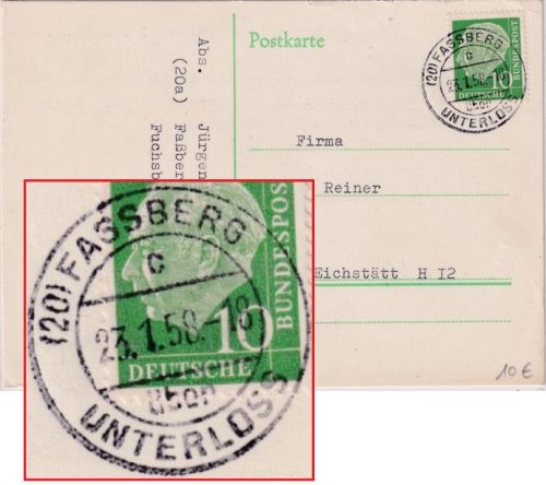 BRD - (20) Fassberg ü. Unterlüss 1958 Poststelle I Karte n. Eichstätt
