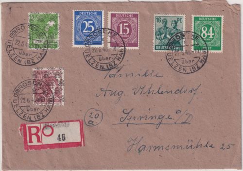 All.Bes./Währungsreform - Rosche ü. Uelzen 22.6.48 Einschreibebrief Währungs-MIF