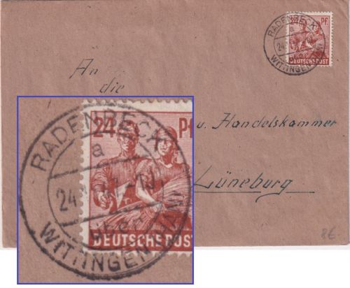 All.Bes. - Radenbeck ü. Wittingen Poststelle I Brief n. Lüneburg 1947