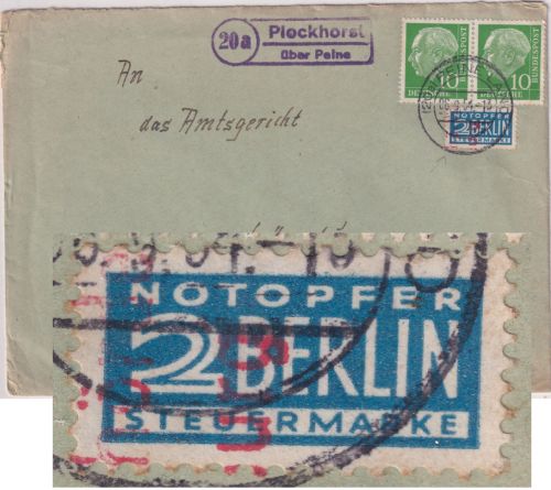 BRD - (20a) Plockhorst ü. Peine Landpoststelle-Ra2 Brief n. Lüneburg 1954