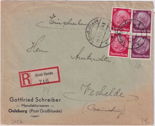 DR - Groß Ilsede Einschreibebrief n. Vechelde 1934