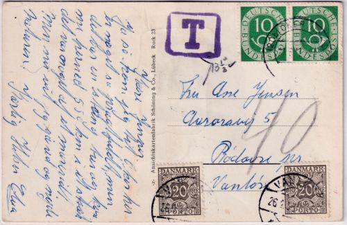 BRD - 2x10 Pfg. Posthorn Leporello-AK n. DÄNEMARK Oker - Vanlo - Vanlose 1953