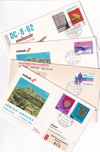 Schweiz/Türkei - Swissair Erstflug Zürich Ankara 2./3.4.1980 - 4 Belege