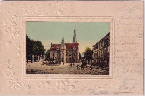 Niedersachsen - Alfeld Rathaus Prägepassepartout-AK gelaufen 1902