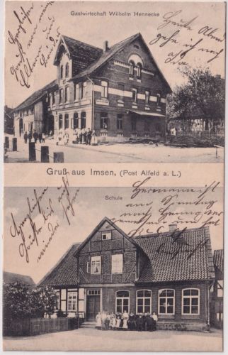 Niedersachsen - Imsen Gastwirtschaft Schule sw-Mehrbild-AK gelaufen 1911