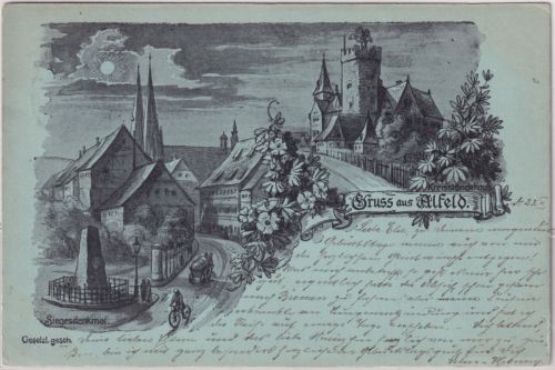 Niedersachsen - Alfeld Kreisständehaus Mondscheinlitho gelaufen 1898