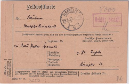 DR-Infla - Hameln 29.8.23 Gebühr bezahlt roter Ra1 Karte n. Lehrte
