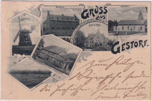 Niedersachsen - Gestorf Gastwirtschaft Mühle etc. sw-Mehrblid-AK gelaufen 1900