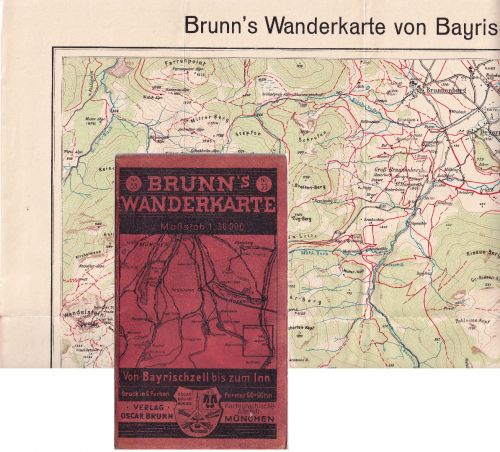 Bayern - Brunn's Wanderkarte v. Bayrischzell bis zum Inn ca. 1950/55 M 1:30.000