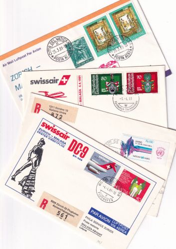 Schweiz/Spanien - Swissair Erstflug Zürich Malaga 4.4.1981 4 Luftpostbriefe