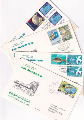Schweiz/Mauritius - Air Mauritius Erstflug Zürich Port Louis 4.11.1983 4 Belege