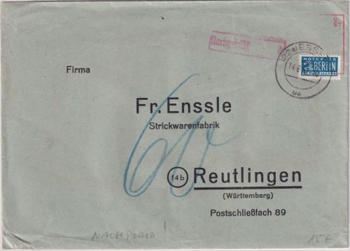 BRD - Essen 1952 Brief m. undeutlichem AFS n. Reutlingen - Nachporto !