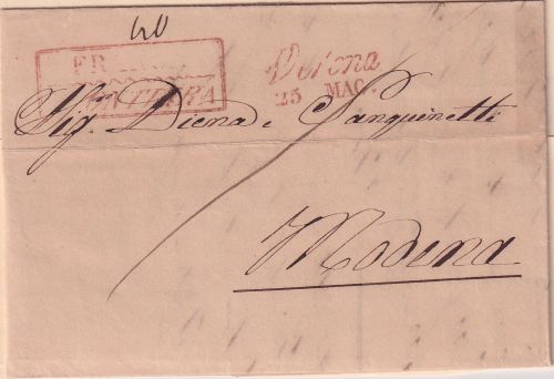 Österreich/Venetien - Verona 1849 Franco Frontiera roter Ra2 Grenzfrankobrief