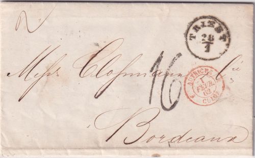 Österreich/Venetien - Triest 1862 Portobrief (2. Gew.stufe) n. FRANKREICH