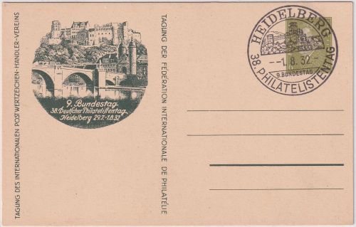 DR - 6 Pfg. Ebert Privatganzsache SST Heidelberg 38. Dt. Philatelistentag