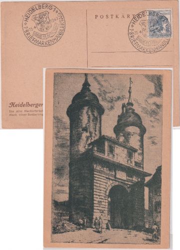 All.Bes. - Heidelberg 1. Briefmarkenhändlertag 1947 SST + Sonderkarte