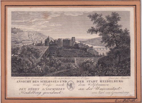 Baden-Württemberg - Heidelberg Schloss u. Stadt Stahlstich ca. 1880(1900