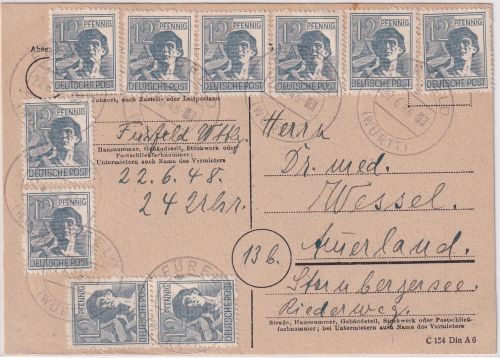 All.Bes./Währungsreform - 10x12 Pfg. Arbeiter Karte Fürfeld - Ammerland 22.6.48