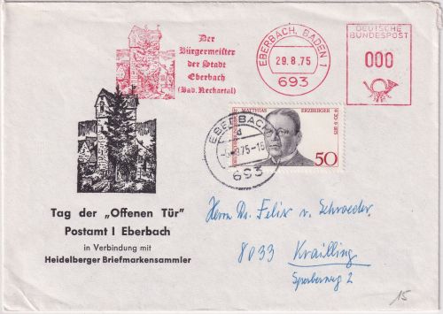 BRD - Eberbach 1975 0 Pfg. AFS "Bürgermeister" Brief Tag d. Offenen Tür Postamt
