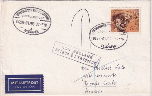 BRD - Überlandpost Osterburken Frankfurt a/M 0696-01/05 Brief n. MONACO 1978