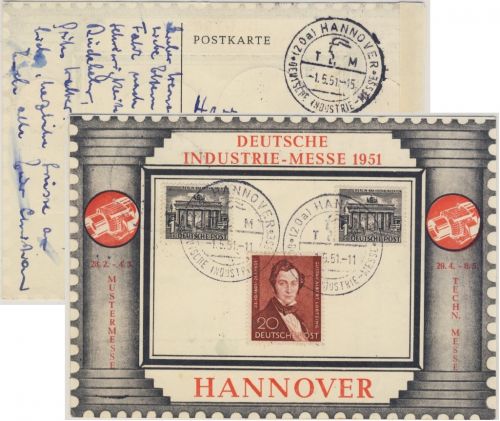 Berlin - 20 Pfg. Lortzing u.a.Sonderkarte + SST Hannover Dt. Industriemesse 1951