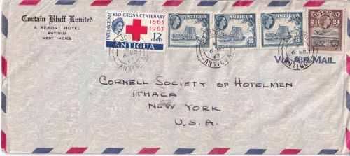 Antigua - 12 C. 100 J. Rotes Kreuz ua. Luftpostbrief n. USA St. John's - NY 1963