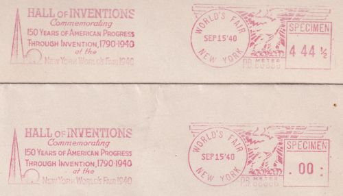 USA - New York 1940 World Fair meter mark 2 Souvenir-Briefe "Hall of Inventions"